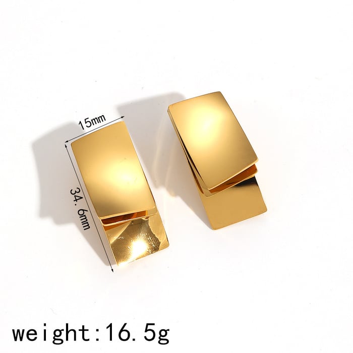 1 Pair Simple Series Light Luxury Style Quadrilateral Stainless Steel  Gold Color Women's Stud Earrings 