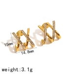 Gold color / 1 Pair Light luxury Style Geometric Stainless Steel  Gold Color Rhinestones Women's Stud Earrings 