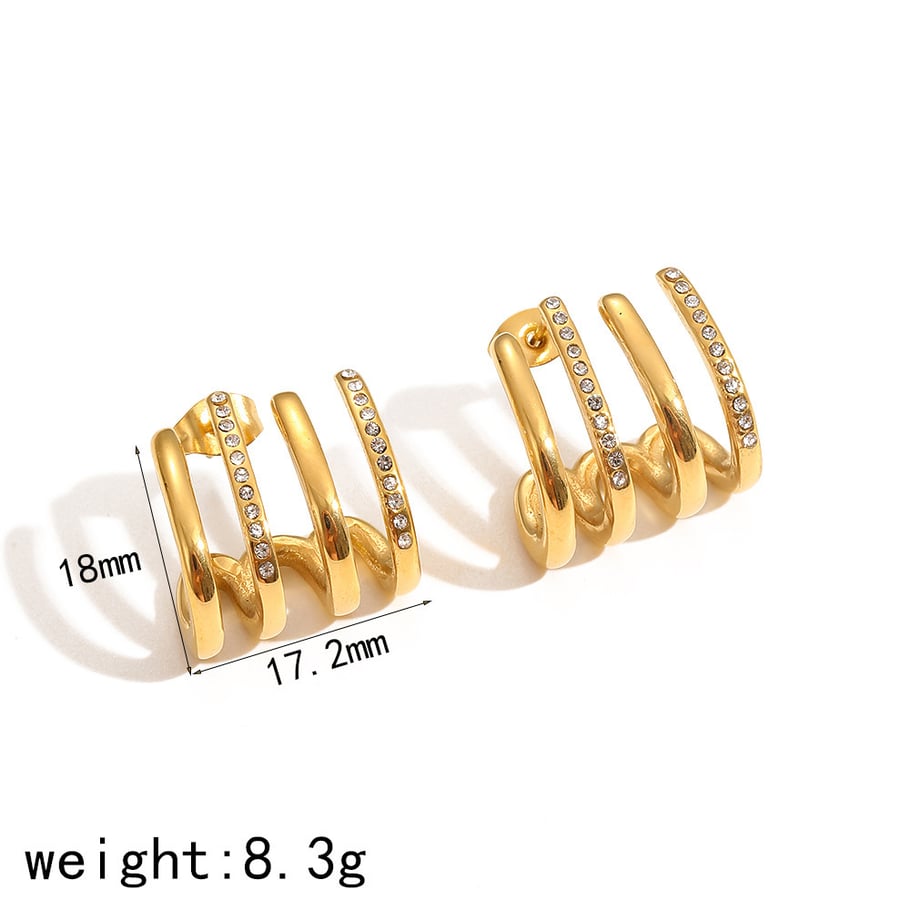 1 par de aretes de botón para mujer de acero inoxidable chapado en Color dorado de 18 quilates con diamantes de imitación de estilo geométrico de lujo ligero 