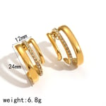 Gold color / 1 Pair Light luxury Style Geometric Stainless Steel  Gold Color Rhinestones Women's Stud Earrings Picture3