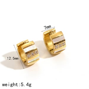 1 Pair Simple Series Light luxury style Round Stainless Steel   Gold Color Rhinestone Women's Hoop Earrings h5 