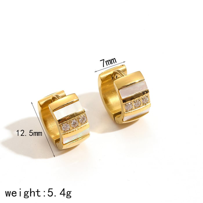 1 Pair Simple Series Light luxury style Round Stainless Steel   Gold Color Rhinestone Women's Hoop Earrings 