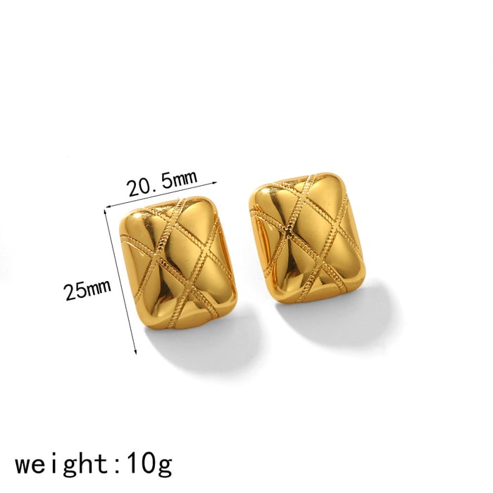 1 Pair Simple Series Retro Quadrilateral  Gold Color Women's Stud Earrings 