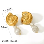 Gold color / 1 Pair Simple Classic Style Thread Pattern Stainless Steel  Gold Color Inlay Artificial Pearl Women's Dangle Earrings Picture3