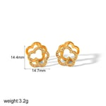 Gold color / 1 Pair Simple Style Hollow Flower Shape Stainless Steel  Gold Color Inlay Rhinestones Women's Stud Earrings 