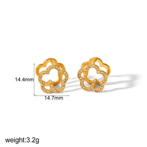 1 Pair Simple Style Hollow Flower Shape Stainless Steel  Gold Color Inlay Rhinestones Women's Stud Earrings h5 