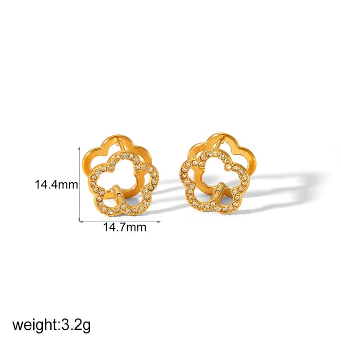 1 Pair Simple Style Hollow Flower Shape Stainless Steel  Gold Color Inlay Rhinestones Women's Stud Earrings 