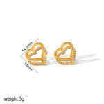 Gold color / 1 Pair Simple Style Hollow Heart Shape Stainless Steel  Gold Color Inlay Rhinestones Women's Stud Earrings Picture2