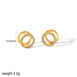 Gold color / 1 Pair Simple Style Hollow Round Shape Stainless Steel  Gold Color Inlay Rhinestones Women's Stud Earrings Picture3