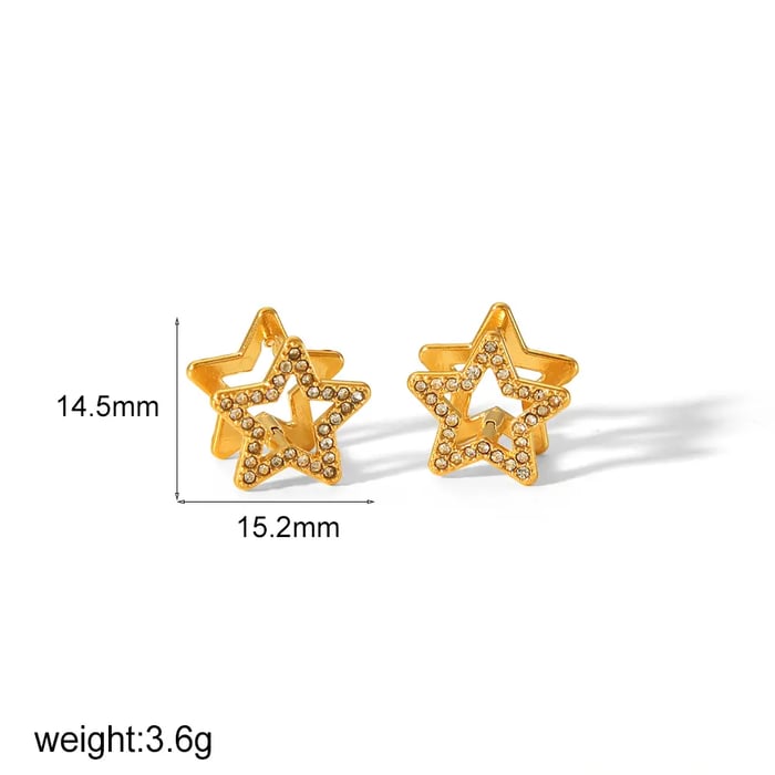 1 Pair Simple Style Hollow Star Shape Stainless Steel  Gold Color Inlay Rhinestones Women's Stud Earrings 