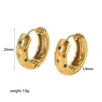 Gold color / 1 Pair Simple Style Star Carved Round Shape Stainless Steel  Gold Color Inlay Rhinestones Women's Hoop Earrings 