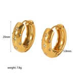 Gold color / 1 Pair Simple Style Star Carved Round Shape Stainless Steel  Gold Color Inlay Rhinestones Women's Hoop Earrings Picture3