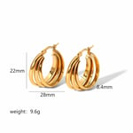 Gold color / 1 Pair Simple Daily Style Multi-layered Geometric Stainless Steel  Gold Color Women's Hoop Earrings Picture3