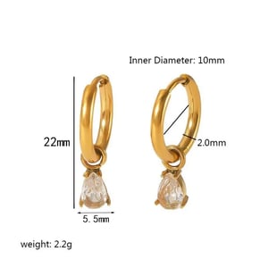 1 Pair Simple Classic Water drop Dainty Style Dangled Stainless Steel  Gold Color Inlay Zircons Women's Drop Earrings h5 