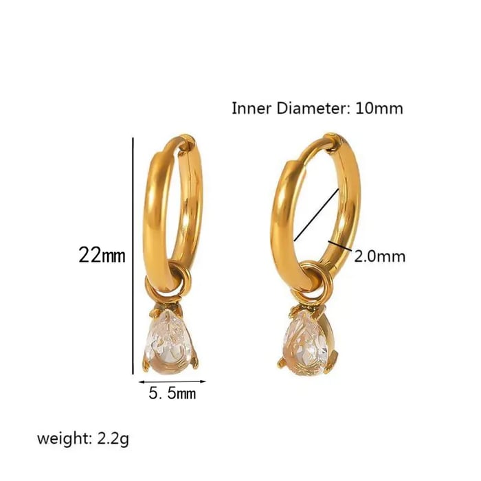 1 Pair Simple Classic Water drop Dainty Style Dangled Stainless Steel  Gold Color Inlay Zircons Women's Drop Earrings 