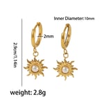 Gold color / 1 Pair Simple Sweet Style Sun Shape Stainless Steel  Gold Color Inlay Artificial Pearl Women's Drop Earrings Picture4