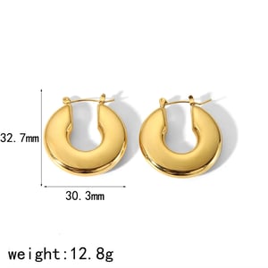 1 Paar schlichte, klassische Creolen in flacher U-Form aus Edelstahl mit 18 Karat Goldbeschichtung für Damen h5 