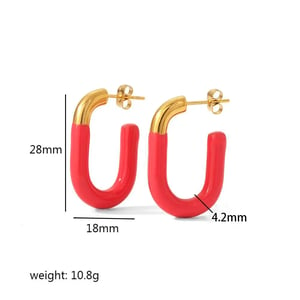 1 Pair Simple Vacation Style U Shape Enamel Stainless Steel  Gold Color Women's Hoop Earrings h5 