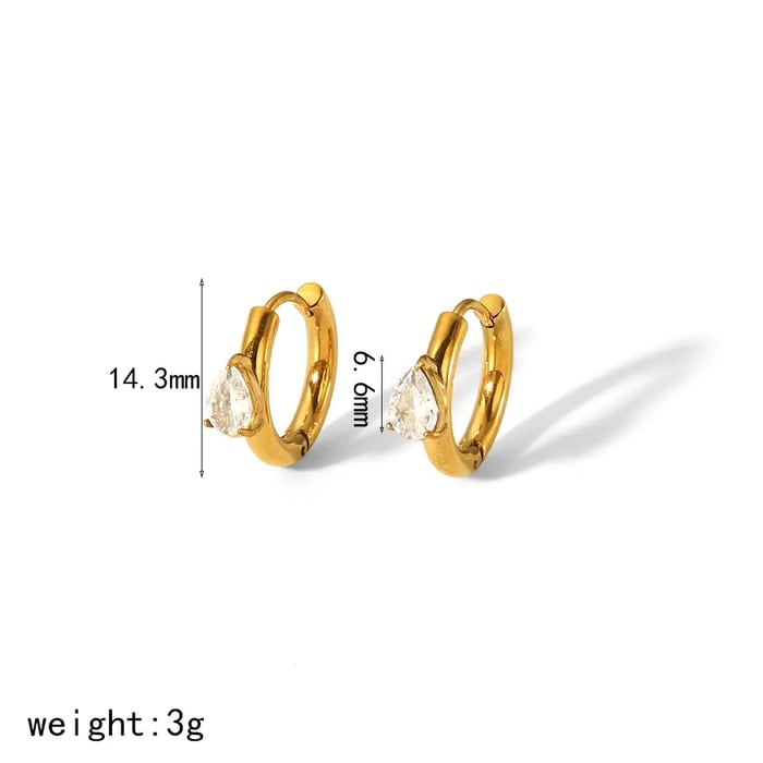 1 Pair Simple Style Droplet Shape Stainless Steel  Gold Color Inlay Zircon Women's Hoop Earrings 