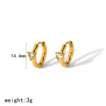 Gold color / 1 Pair Simple Style Heart Shape Stainless Steel  Gold Color Inlay Zircon Women's Hoop Earrings Picture3