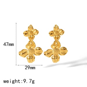 1 Pair Retro Style Flower Dangle Stainless Steel  Gold Color Women's Drop Earrings h5 