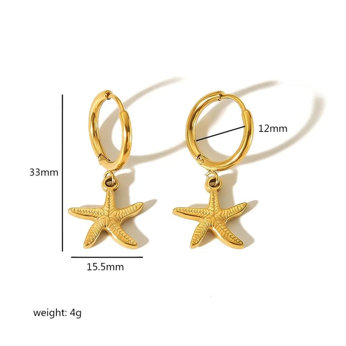 1 Pair Cute Style Starfish Shell Shape Stainless Steel  Gold Color Women's Drop Earrings 