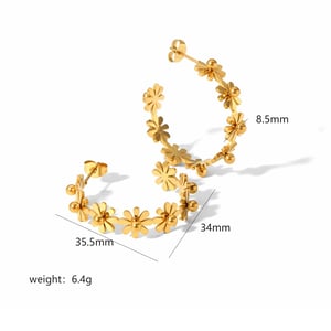 1 Pair Simple Sweet Style Flower Shape Stainless Steel  Gold Color Women's Hoop Earrings h5 