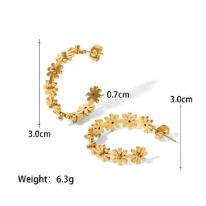 1 Pair Simple Sweet Style Flower Shape Stainless Steel  Gold Color Women's Hoop Earrings h5 