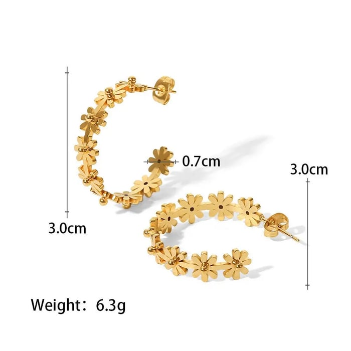 1 Pair Simple Sweet Style Flower Shape Stainless Steel  Gold Color Women's Hoop Earrings 