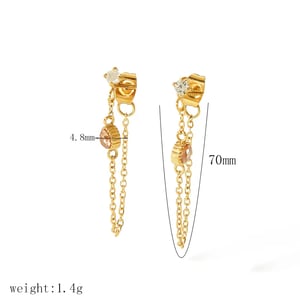 1 Pair Simple Style Tassel Shape Stainless Steel  Gold Color Inlay Zircons Women's Drop Earrings h5 