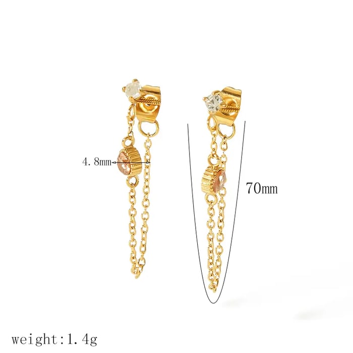 1 Pair Simple Style Tassel Shape Stainless Steel  Gold Color Inlay Zircons Women's Drop Earrings 