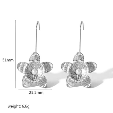 1 pair of exquisite and fashionable  gold-plated stainless steel pearl flower earrings for women for daily wear h5 