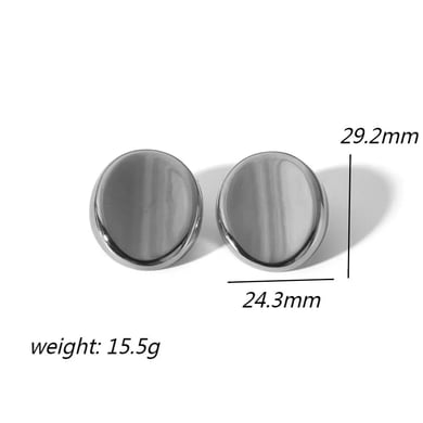 1 pair of simple classic  gold-plated stainless steel shiny oval earrings for women's daily wear h5 