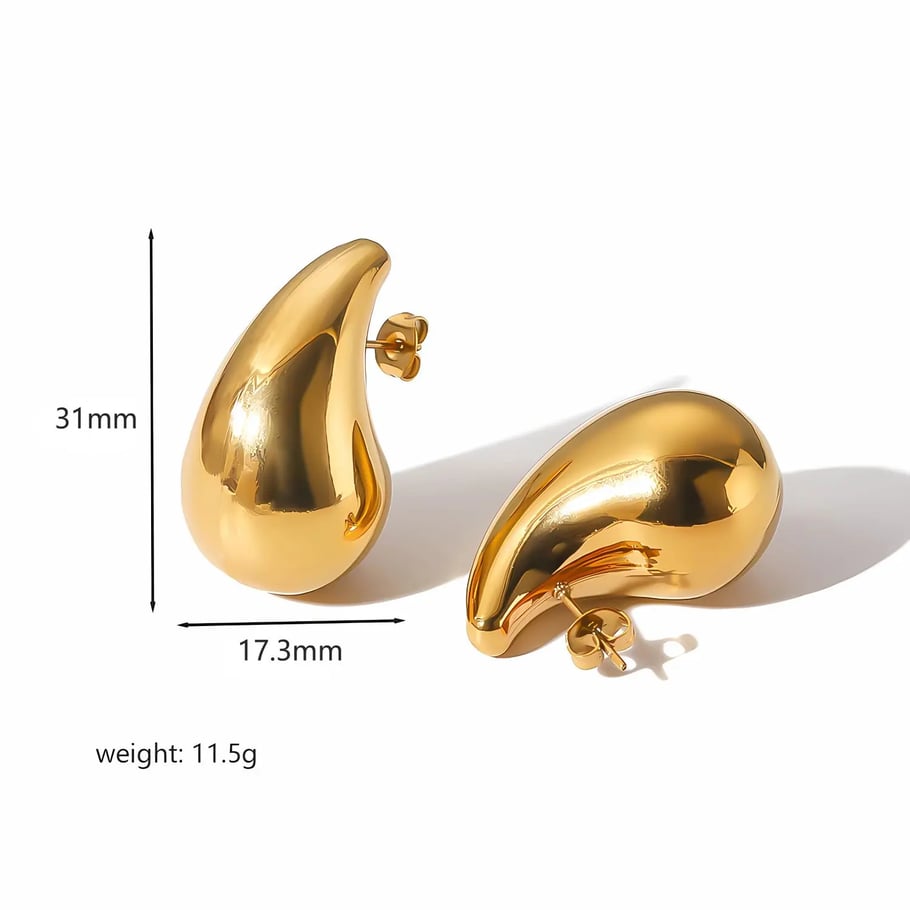 1 pair of simple and stylish gold-plated stainless steel thick shiny water drop earrings for women's jewelry for daily wear