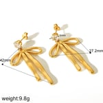 Gold color / 1 Pair Trendy Simple Style Bowknot Shape Stainless Steel  Gold Color Inlay Rhinestones Women's Drop Earrings Picture2