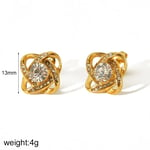 Gold color / 1 Pair Simple Sweet Style Stainless Steel  Gold Color Inlay Rhinestones Women's Stud Earrings 