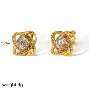 1 Pair Simple Sweet Style Stainless Steel  Gold Color Inlay Rhinestones Women's Stud Earrings h5 