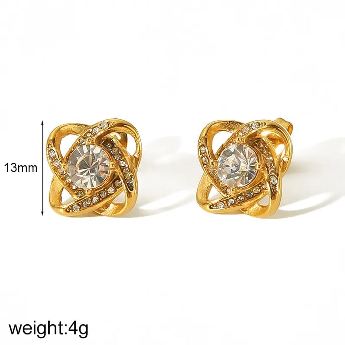 1 Pair Simple Sweet Style Stainless Steel  Gold Color Inlay Rhinestones Women's Stud Earrings 