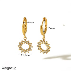 1 Pair Simple Sweet Style Sun Shape Stainless Steel  Gold Color Inlay Rhinestones Women's Drop Earrings h5 