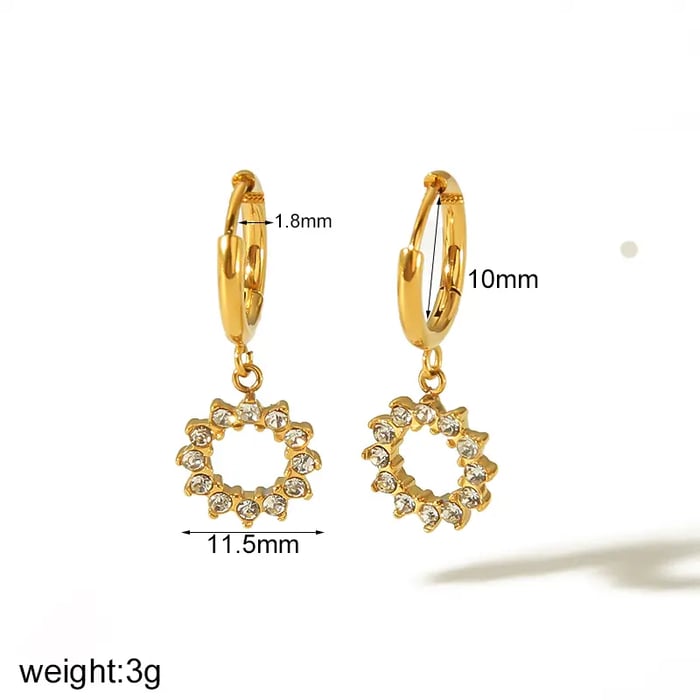 1 Pair Simple Sweet Style Sun Shape Stainless Steel  Gold Color Inlay Rhinestones Women's Drop Earrings 