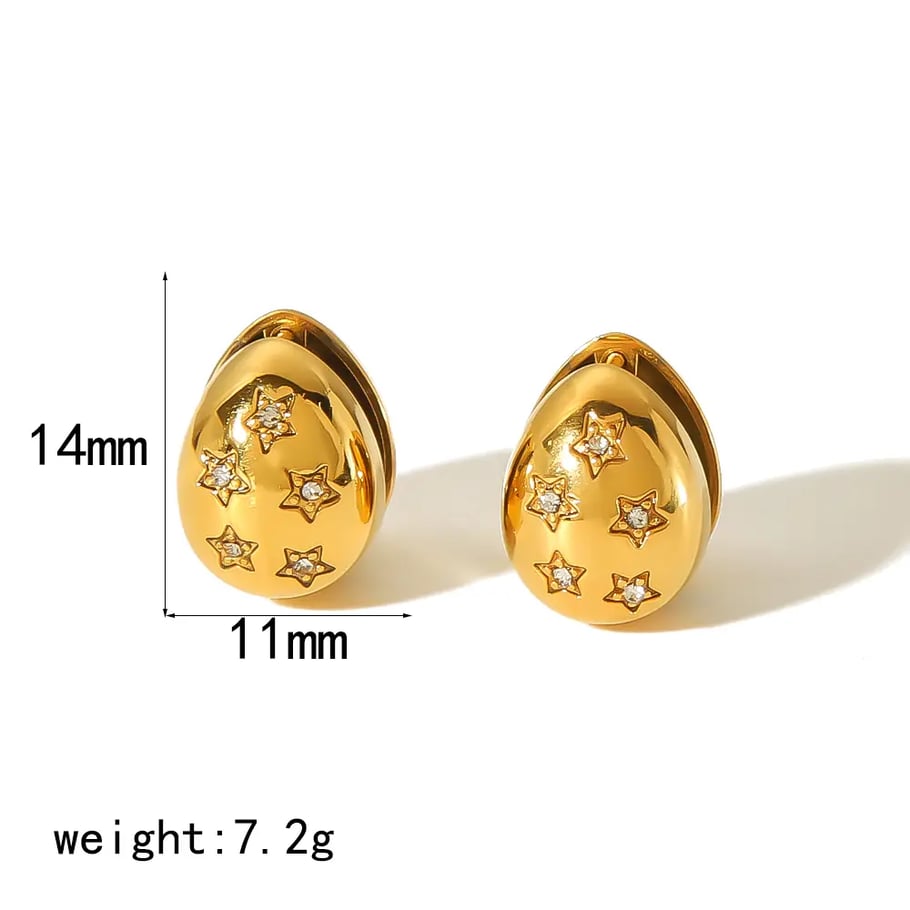 1 Pair Simple Style Droplet Oval Shape Stainless Steel  Gold Color Inlay Rhinestones Women's Stud Earrings 