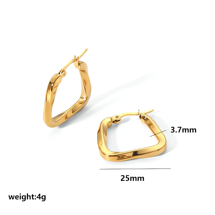 1 Pair Simple Versatile Style Irregular Square Shape Stainless Steel  Gold Color Women's Hoop Earrings 