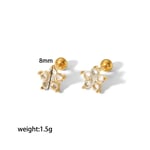 Gold color / 1 Pair Simple Sweet Style Dainty Star Shape Stainless Steel  Gold Color Inlay Zircons Women's Stud Earrings 