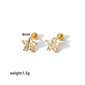 1 Pair Simple Sweet Style Dainty Star Shape Stainless Steel  Gold Color Inlay Zircons Women's Stud Earrings h5 