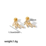 Gold color / 1 Pair Simple Sweet Style Dainty leaf Shape Stainless Steel  Gold Color Inlay Zircons Women's Stud Earrings Picture2