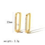 Gold color / 1 Pair Simple Style Rectangular Shape Stainless Steel  Gold Color Inlay Rhinestones Women's Hoop Earrings 