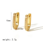 Gold color / 1 Pair Simple Style Rectangular Shape Stainless Steel  Gold Color Inlay Rhinestones Women's Hoop Earrings Picture2