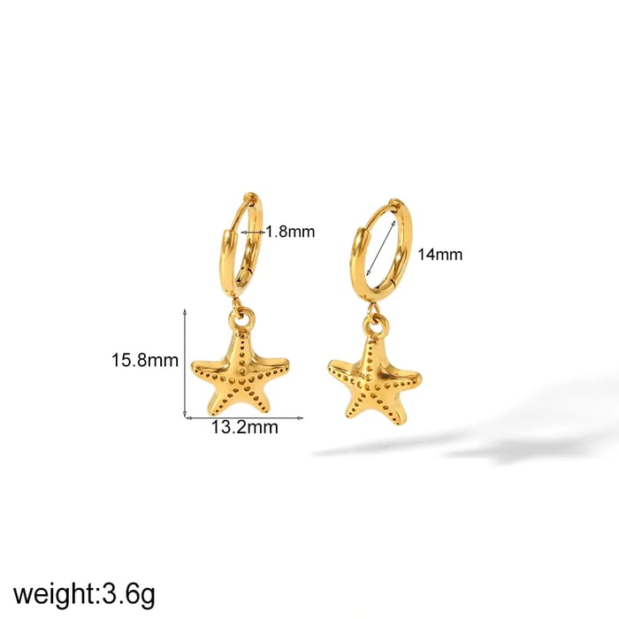 1 Pair Beachy Vacation Style Starfish Shape Stainless Steel  Gold Color Women's Drop Earrings 