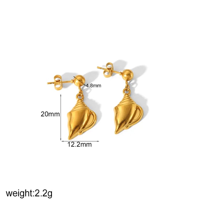 1 Pair Beachy Vacation Style Whelk Shape Stainless Steel  Gold Color Women's Drop Earrings 