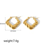 Gold color / 1 Pair Simple Style Twist Geometric Stainless Steel  Gold Color Women's Hoop Earrings 